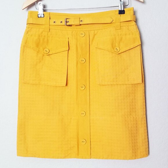 Marc by Marc Jacobs Yellow Belted Button Front Cargo Pockets Skirt 8 100% Cotton - Picture 2 of 16